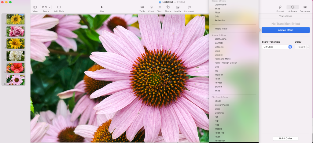 Apple Keynote applying transition effect