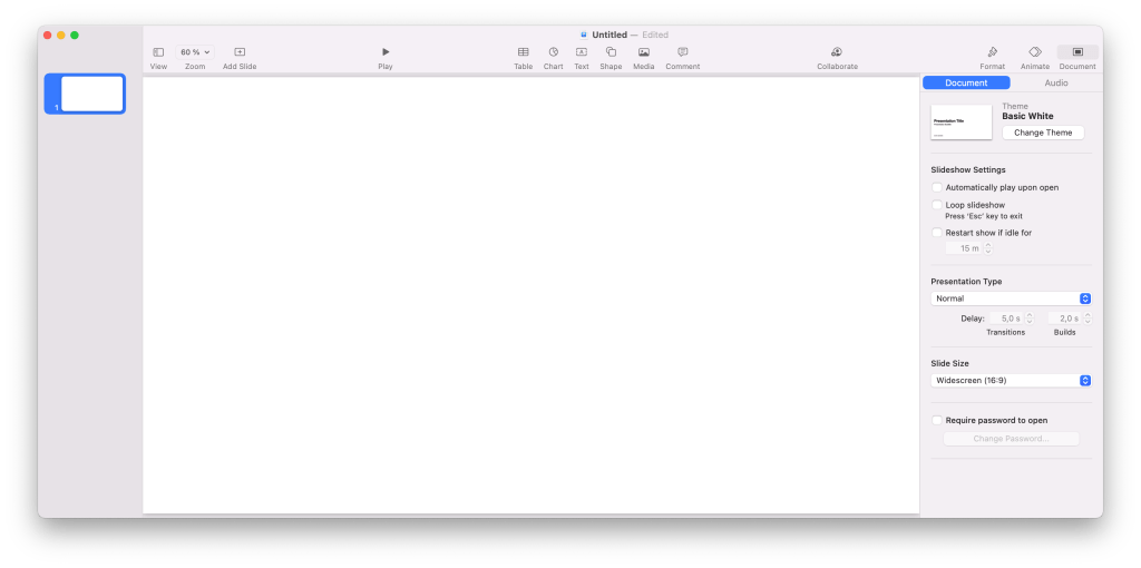 Apple Keynote Document settings