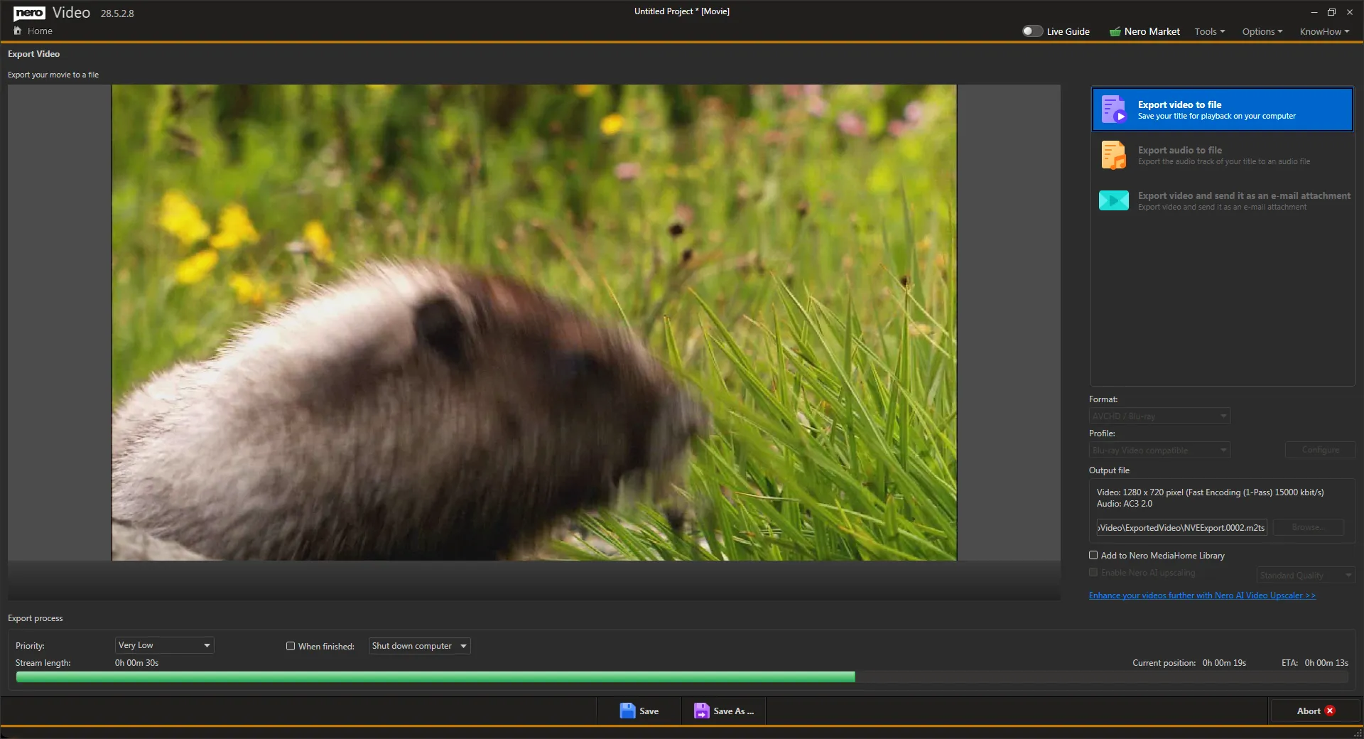 AVC file export in Nero Video 2026 (28.5.2.8) on Windows 7