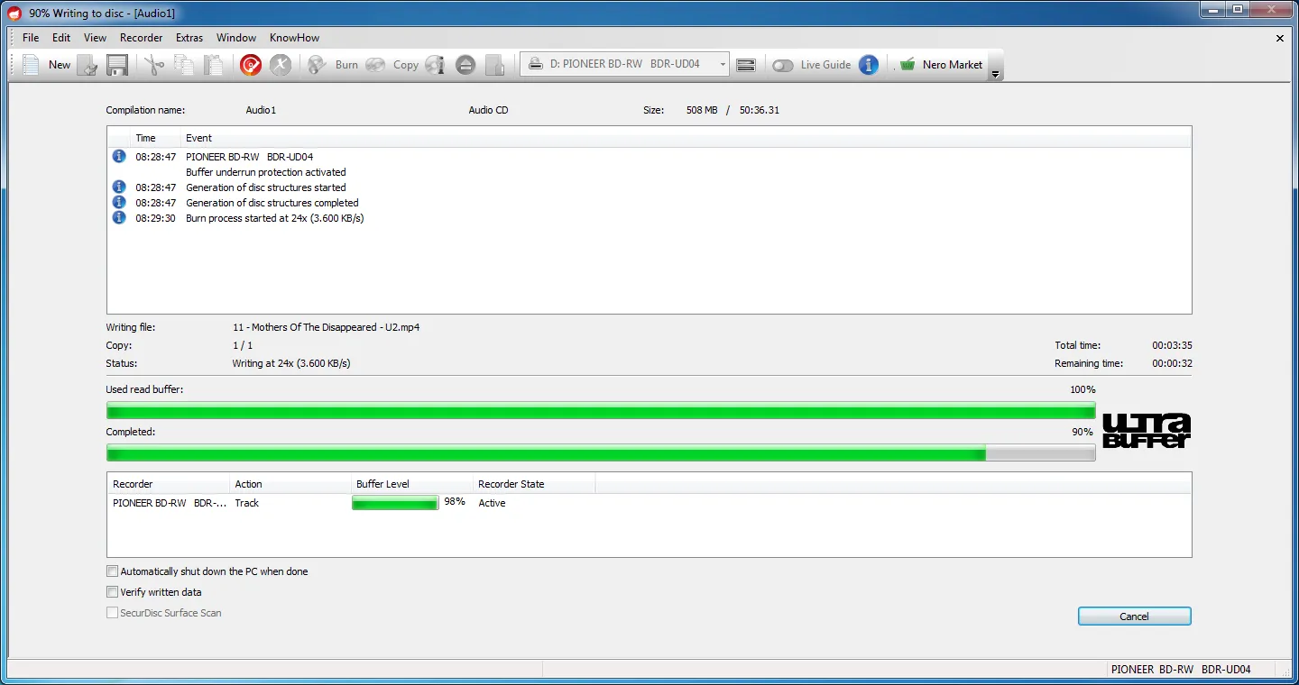 Audio CD burning in Nero Burning ROM (28.5.1.1) on Windows 7