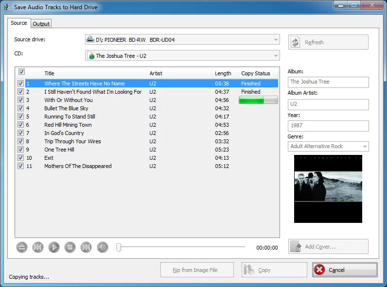 Audio CD ripping in Nero Burning ROM 2026 (28.5.1.1) on Windows 7