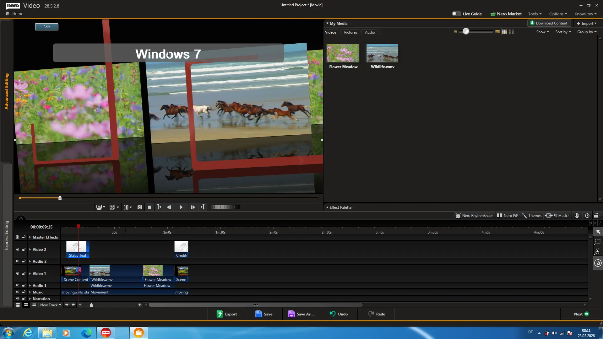 Video editing in Nero Video 2026 (28.5.2.8) on Windows 7