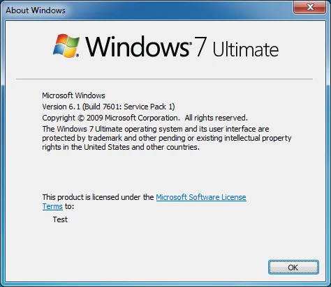Windows 7 Ultimate About Box